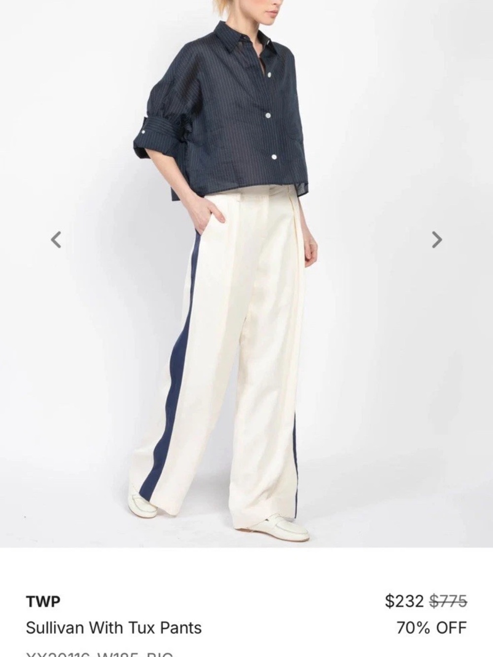 Sullivan Wide-Leg Tux Stripe Pants in bone/indigo